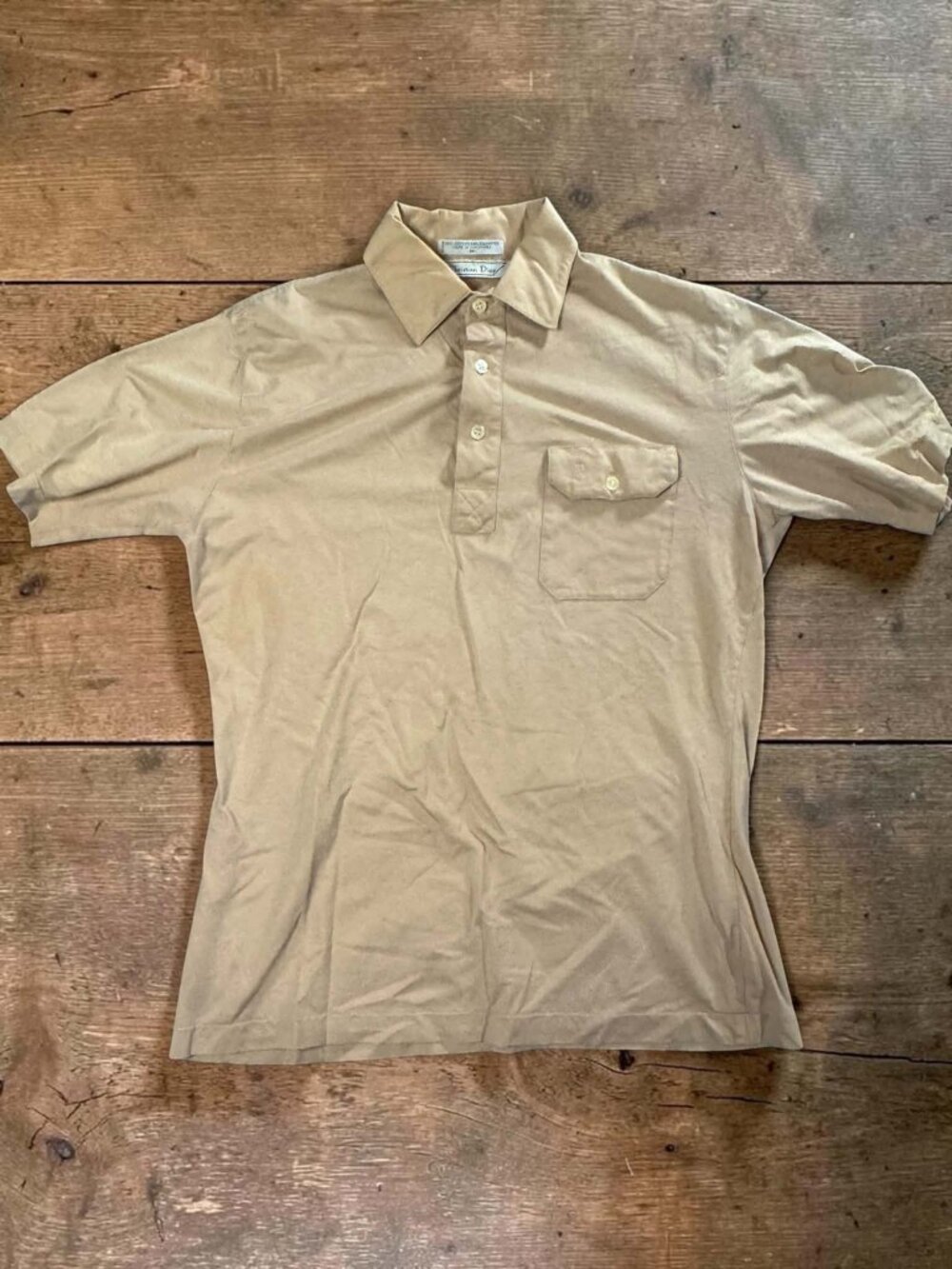 Vintage Christian Dior Polo Shirt Medium Beige Embroidered Logo 80s 90s